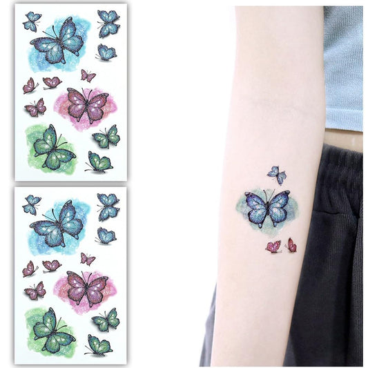 S.A.V.I 2pcs. Glitter Butterfly Temporary Tattoo Stickers – Sparkly Blue, Pink, Green  Purple Designs – Vibrant, Waterproof Tattoos for Girls  Women – Party, Festival, Gift (7.5x12cm)