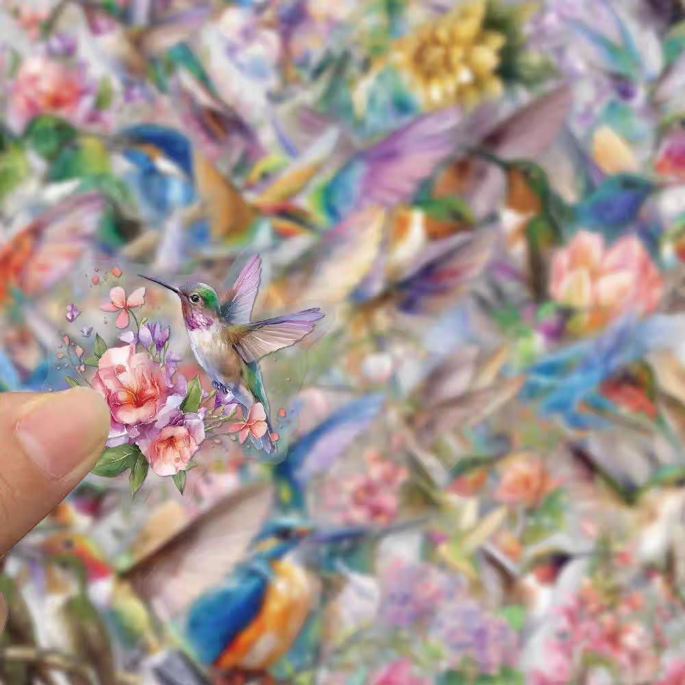 S.A.V.I 50 Pcs Hummingbird Floral Stickers Set, Waterproof Vinyl Decals