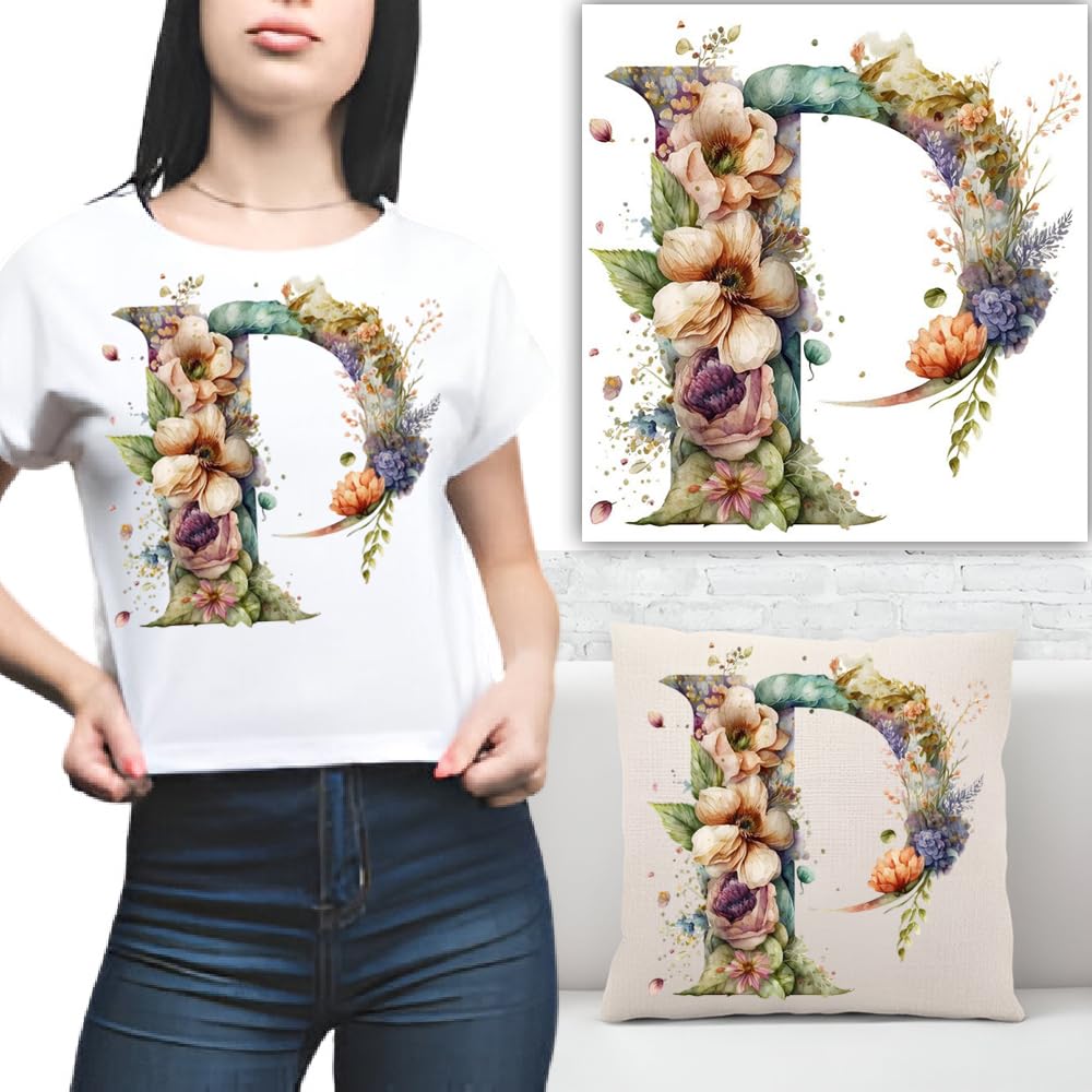 S.A.V.I 1PC Floral Alphabet Iron-On Patch – Washable Heat Transfer Sticker for DIY T-Shirts, Jeans, Pillows, Backpacks, Hats – Easy Applique with Beautiful Flower Design – Clothing  Accessories Patch (P)