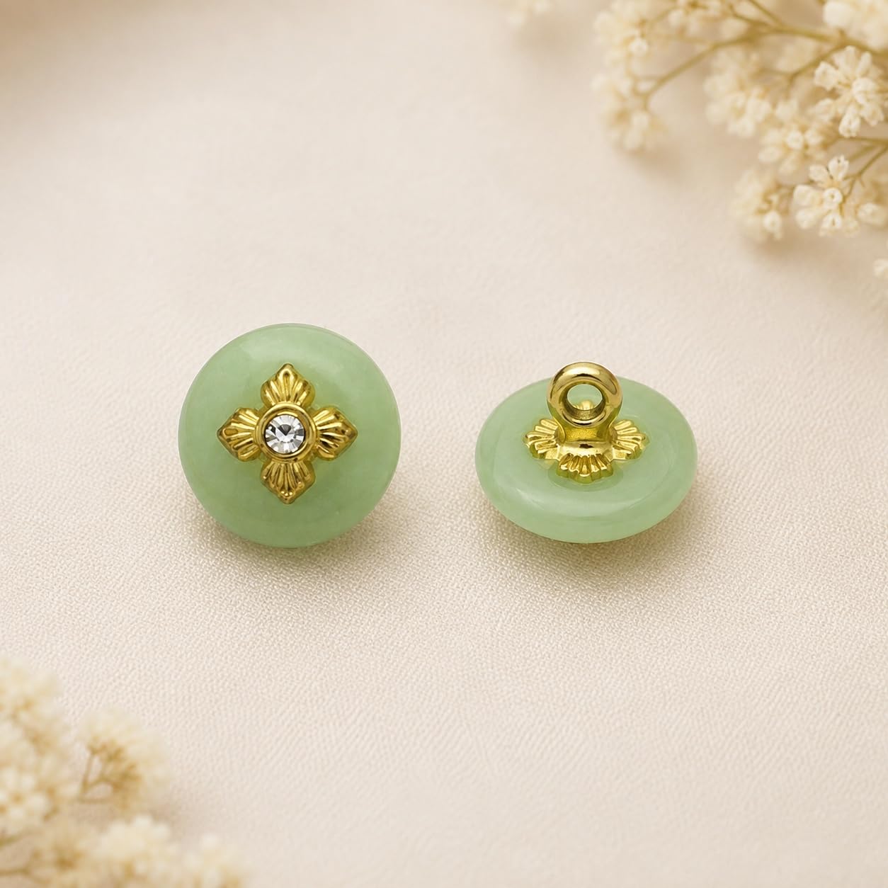 S.A.V.I Crystal Shank Buttons Jade Green 11mm Round Set of 5 | for Blouse & Kurti, Saree & Cardigan, DIY Sewing Crafts, Decorative Embellishments, Women's Buttons
