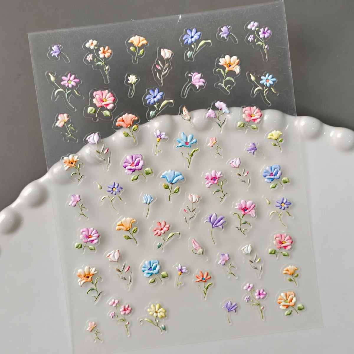 S.A.V.I 3D Floral Nail Art Stickers, Self Adhesive, 2 Sheets, 8x10 cm | Multicolour Decals, Rose, Daisy & Wildflower, Easy Peel & Apply, DIY Manicure, Salon Style