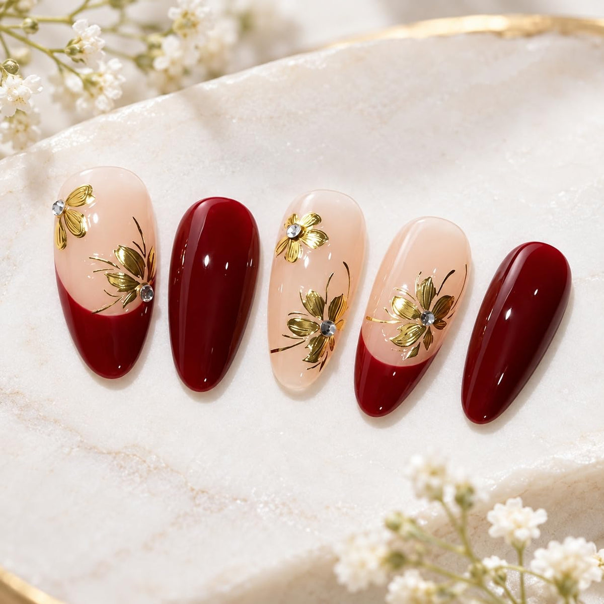 S.A.V.I 3D Nail Art Stickers Self Adhesive Floral Butterfly Pack of 2 | Metallic Gold Decals, DIY Manicure, Easy Peel and Apply, 7 x 9 cm Sheets, for Women and Girls