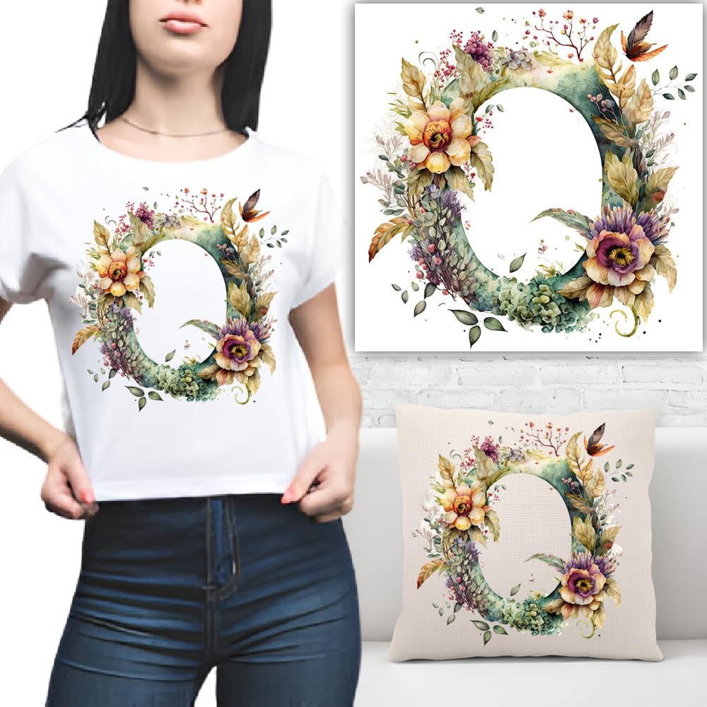 S.A.V.I 1PC Floral Alphabet Iron-On Patch – Washable Heat Transfer Sticker for DIY T-Shirts, Jeans, Pillows, Backpacks, Hats – Easy Applique with Beautiful Flower Design – Clothing  Accessories Patch (O)