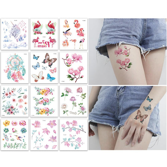 S.A.V.I 12 Pcs Floral Temporary Tattoos for Women & Girls – Waterproof, Long-Lasting Body Art Stickers – Safe, Non-Toxic, Easy to Apply – Butterfly & Flower Tattoo Designs (12x10.5 cm) (1)
