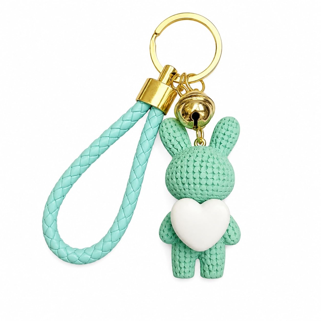 S.A.V.I Resin Bunny Keychain Rabbit Bag Charm Mint Green & Gold | 7 cm Heart Pendant, with Wrist Strap, for Handbags & Backpacks, Gold Finish, for Women