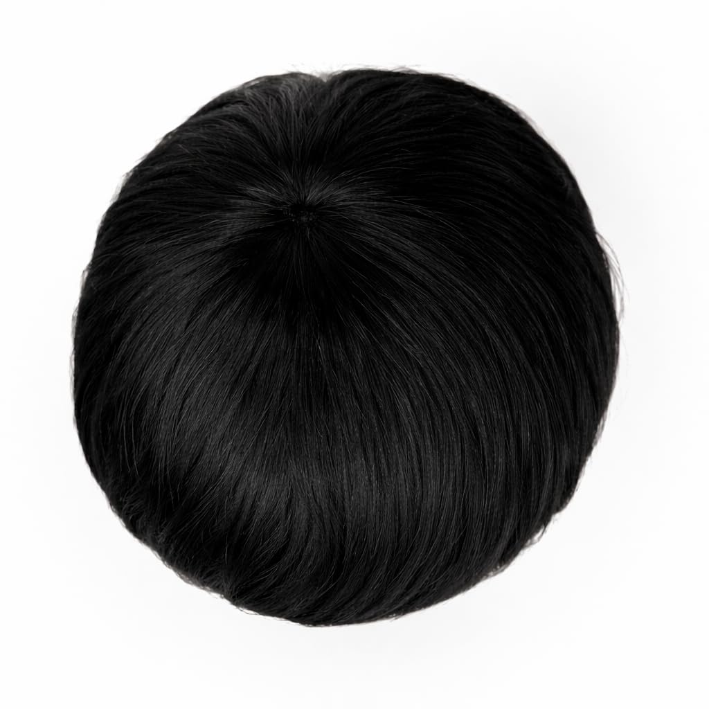 S.A.V.I Black Mid Part Men’s Wig – 100% Human Hair Patch, Natural Straight Layered Cut with Realistic Scalp, Lightweight Breathable Cap, Undetectable Toupee for Men