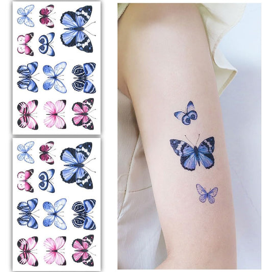 S.A.V.I 2 Sheets, Temporary Butterfly Tattoos for Kids  Adults, Multicolor, Waterproof  Long-Lasting, Easy to Apply  Remove, 12cm x 7.5cm, Colorful Designs, Ideal for Parties, Festivals, Gifts