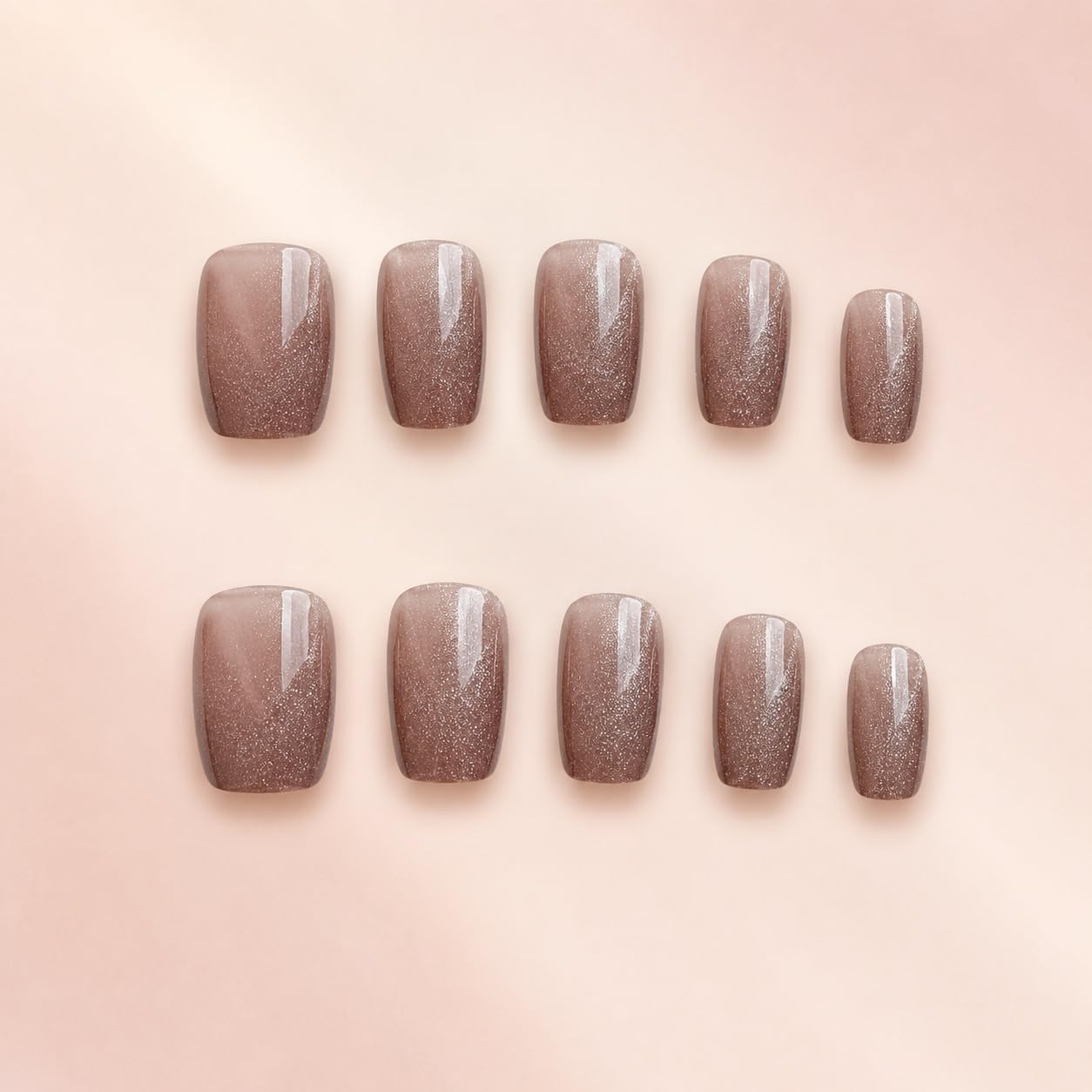 S.A.V.I Cat Eye Shimmer Press on Nails Rose Mocha Short Square