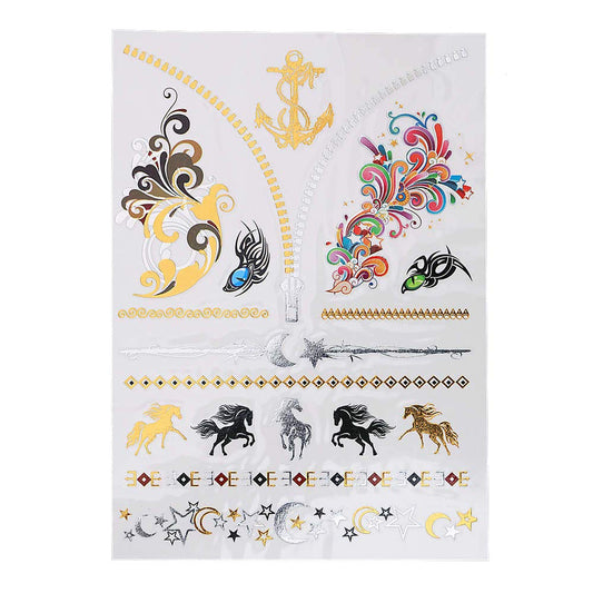 S.A.V.I 3D Temporary Tattoo Golden and Silver Metallic Sticker Sword In Rose Birds Deer Design Size 21x15cm - 1pc. (113), Gold, 20 g