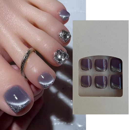 S.A.V.I 24 Pcs Light Purple  Glitter Toe False Nails | Short Natural Shape Press On Nails for Women  Girls | Easy to Apply, Durable  Stylish DIY Pedicure | Salon-Quality Fake Nails Set Online