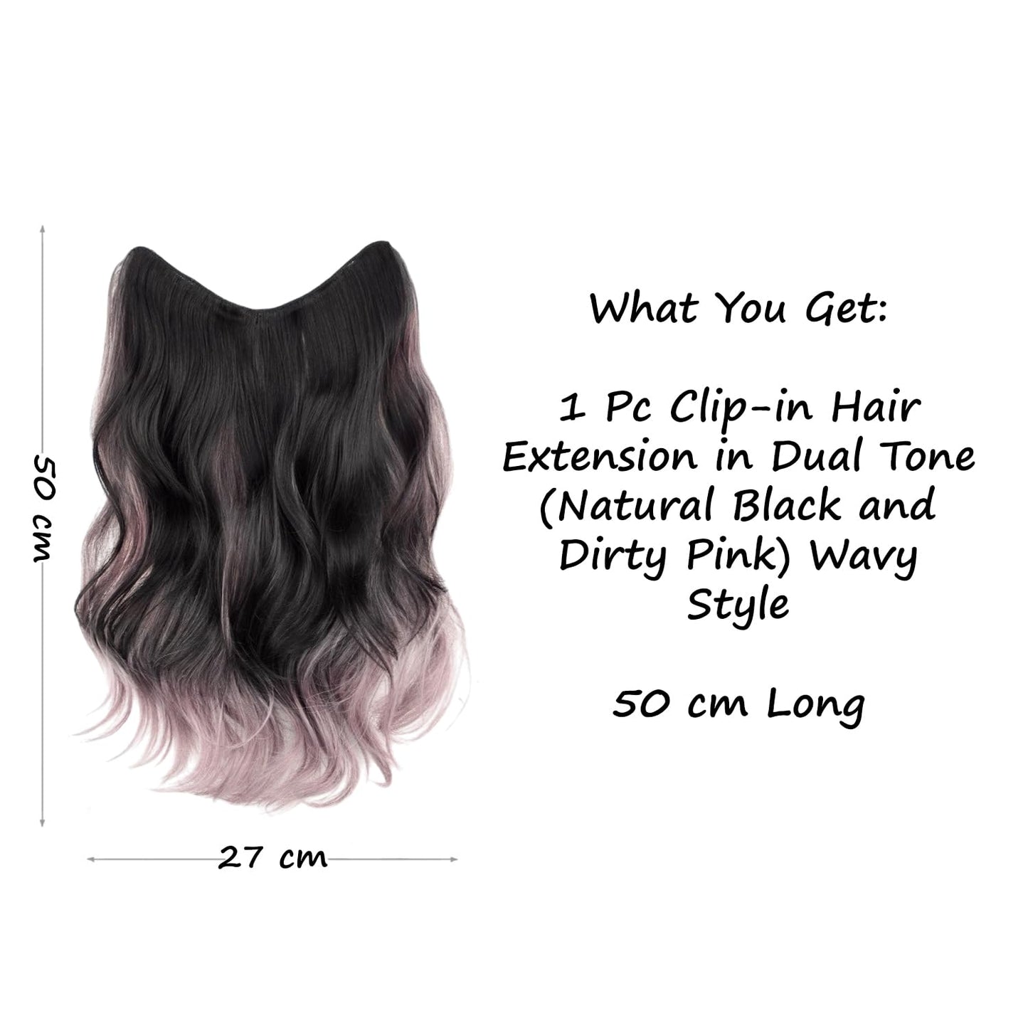 S.A.V.I 50cm Wavy Clip-In Hair Extension for Women | Natural Black & Dusty Pink Blonde Highlights | Dual-Tone Ombre Synthetic Hairpiece | Volumizing Half Head Long Hair Extension