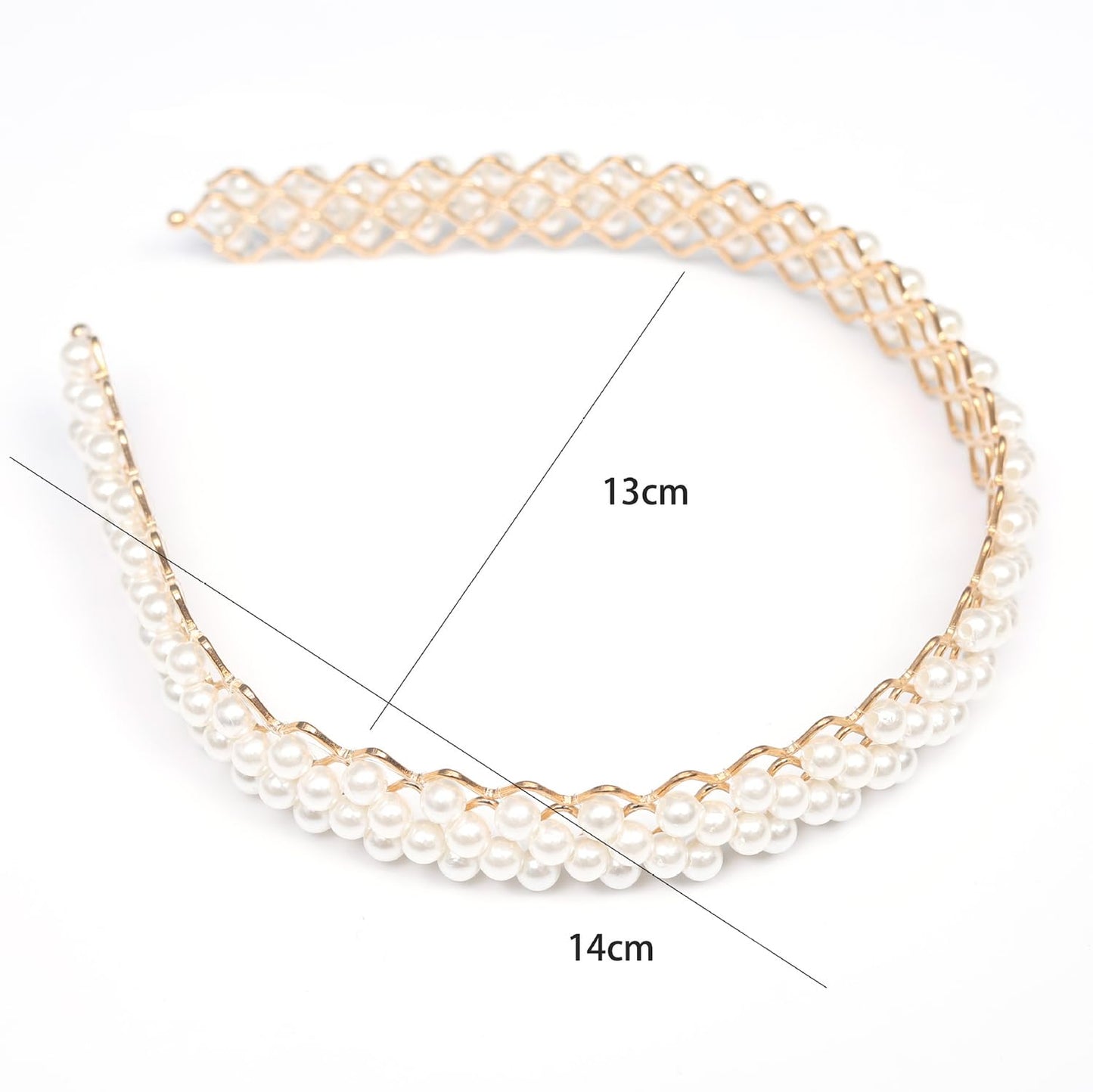 S.A.V.I Gold Plated Pearl Headband for Women & Girls | 14cm Elegant White Faux Pearl Hairband | Stylish Zigzag Metal Design | Party, Wedding, Ethnic Hair Accessory