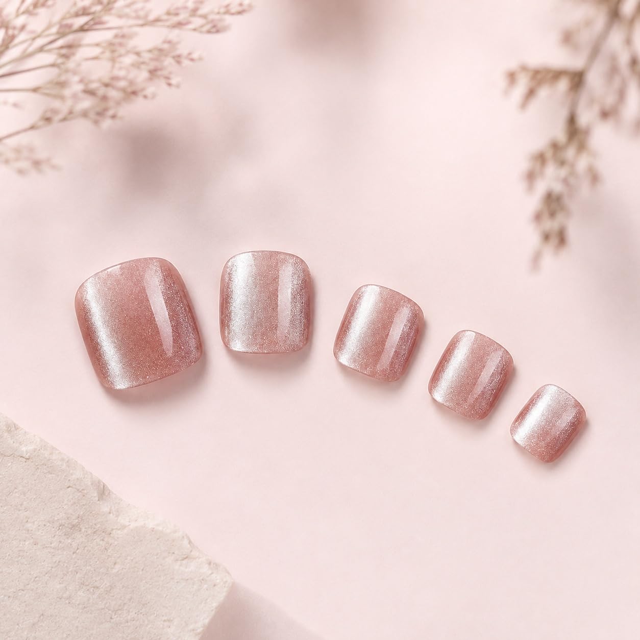S.A.V.I Cat Eye Glitter Press on Toenails Pink Short Square 24 Pcs
