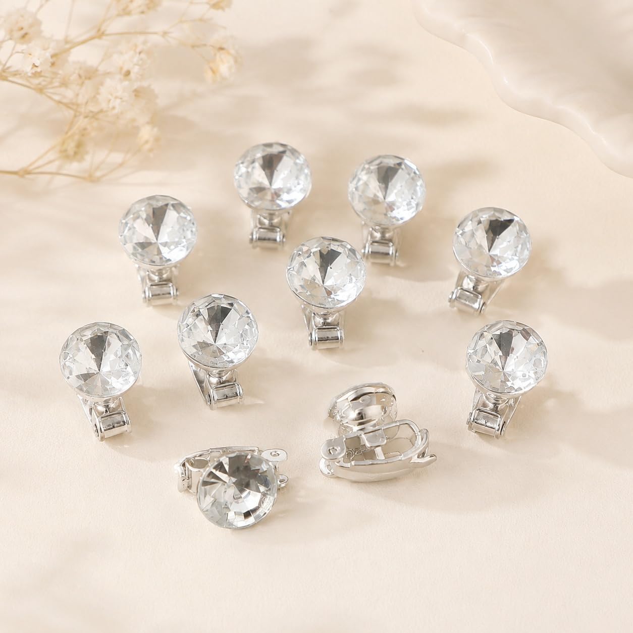 S.A.V.I Rhinestone Mini Hair Clips Set of 10 for Women & Girls | White Crystal Barrettes, 5 mm Size, Lightweight Metal, Secure Grip, Weddings & Parties