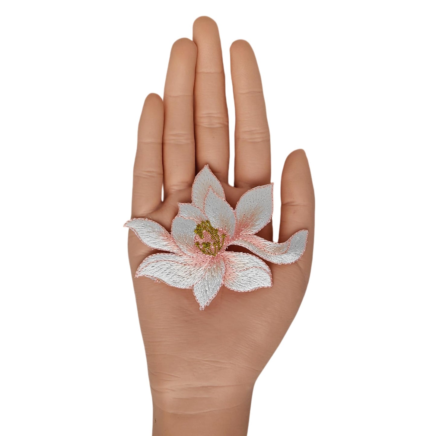 S.A.V.I Peach Lotus Flower Iron-On Embroidered Appliqué Patch 8.7 x 6.9 cm | Premium Fabric Floral Motif for Dresses, Kurtis, Sarees, Blouses & DIY Garment Decoration (Peach)