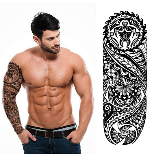 S.A.V.I Full Arm Tattoo, Tribal Ancient Totem Temporary Tattoo Sticker, Size 48x17CM