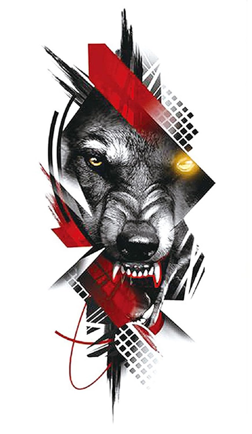 S.A.V.I Temporary Tattoo Stickers, Bloody Angry Wolf Face Tattoo Pattern For Men, Women, Tattoo For Hand Arm, Size 21x11cm - 1Pc.