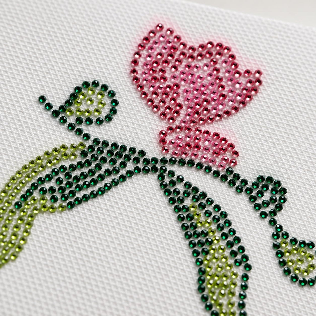 S.A.V.I Rhinestone Iron on Patch Pink & Green Rose Design 9x8 cm