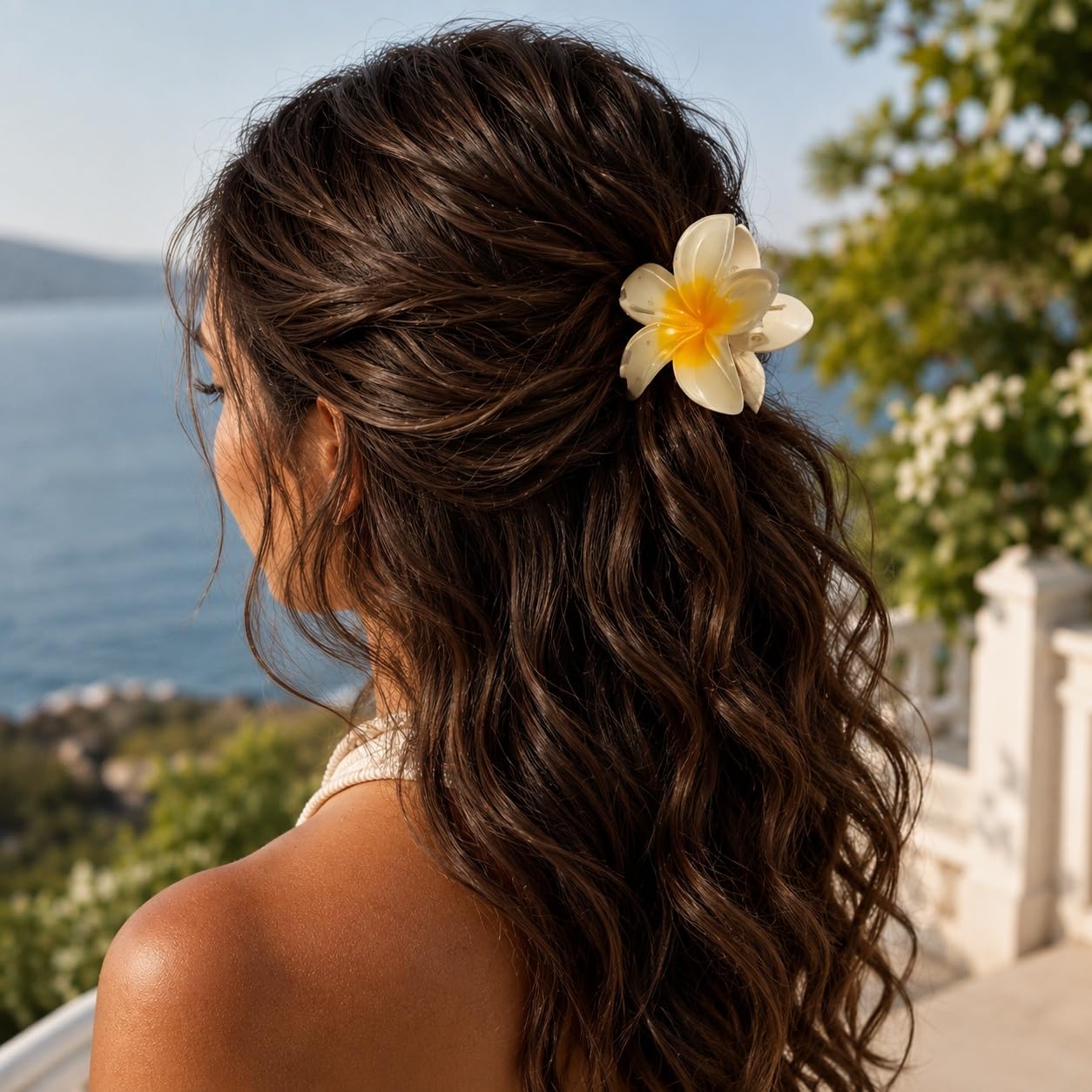 S.A.V.I Yellow Plumeria Resin Flower Hair Claw Clip for Women 8cm | Strong Grip, Lightweight, Thick & Thin Hair, Parties & Weddings, Holiday Accessory