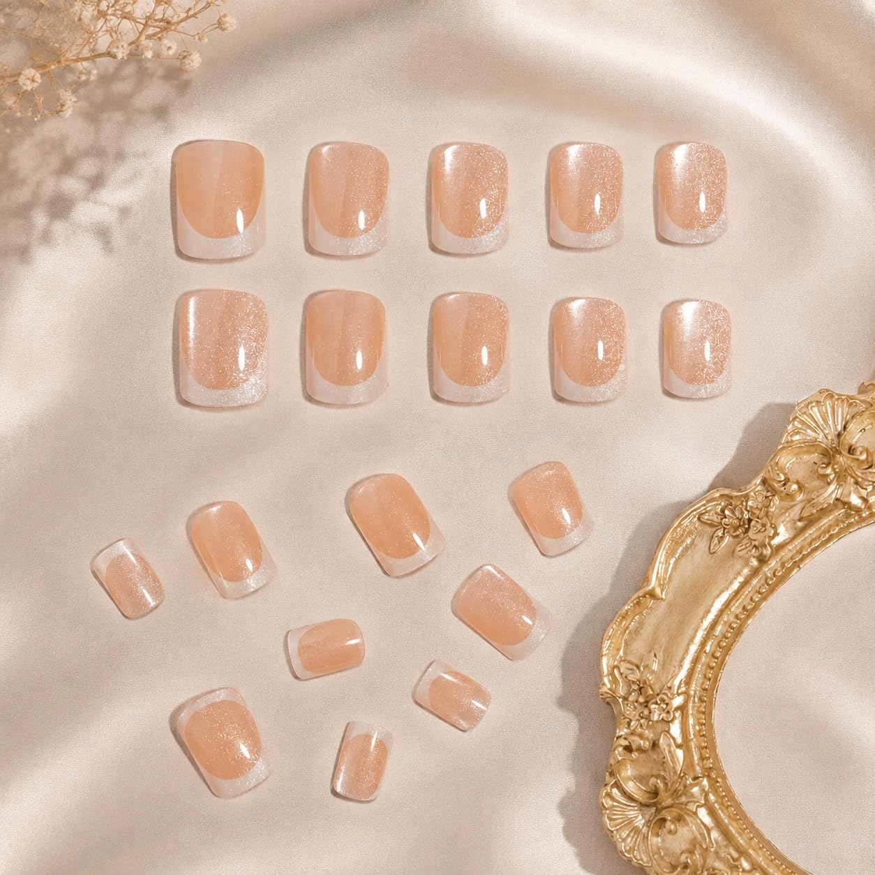 S.A.V.I Press on Nails Short Squoval Peachy Nude Shimmer 24 Pcs