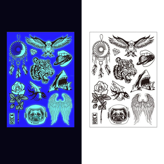 S.A.V.I Neon Temporary Tattoos, UV Tattoos For Men Women, Body Face Art, Dreamcatcher, Eagal, Animal Tattoos Flash Fake Waterproof Tattoo Stickers, Size- 21x15CM