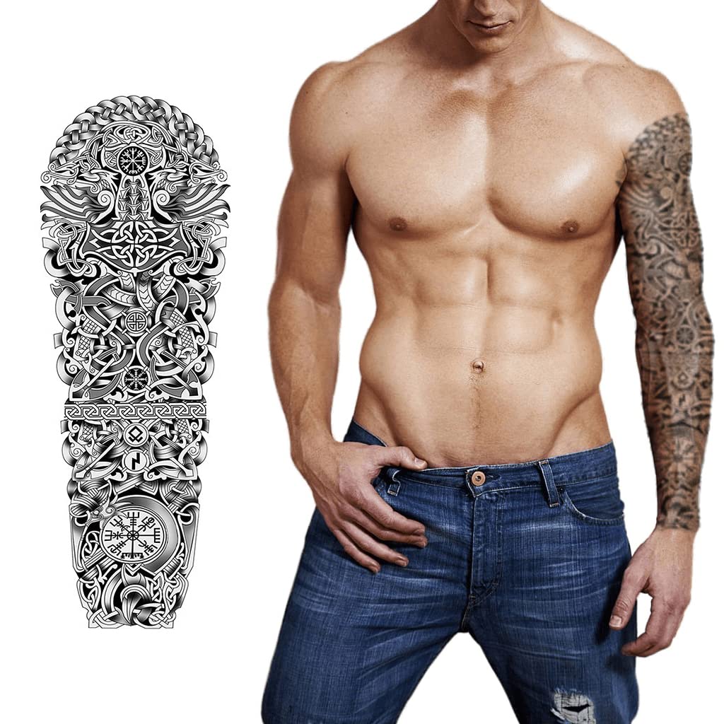 S.A.V.I Full Arm Tattoo, Mandela Art Tribal Totem Temporary Tattoo Sticker, Size 48x17CM