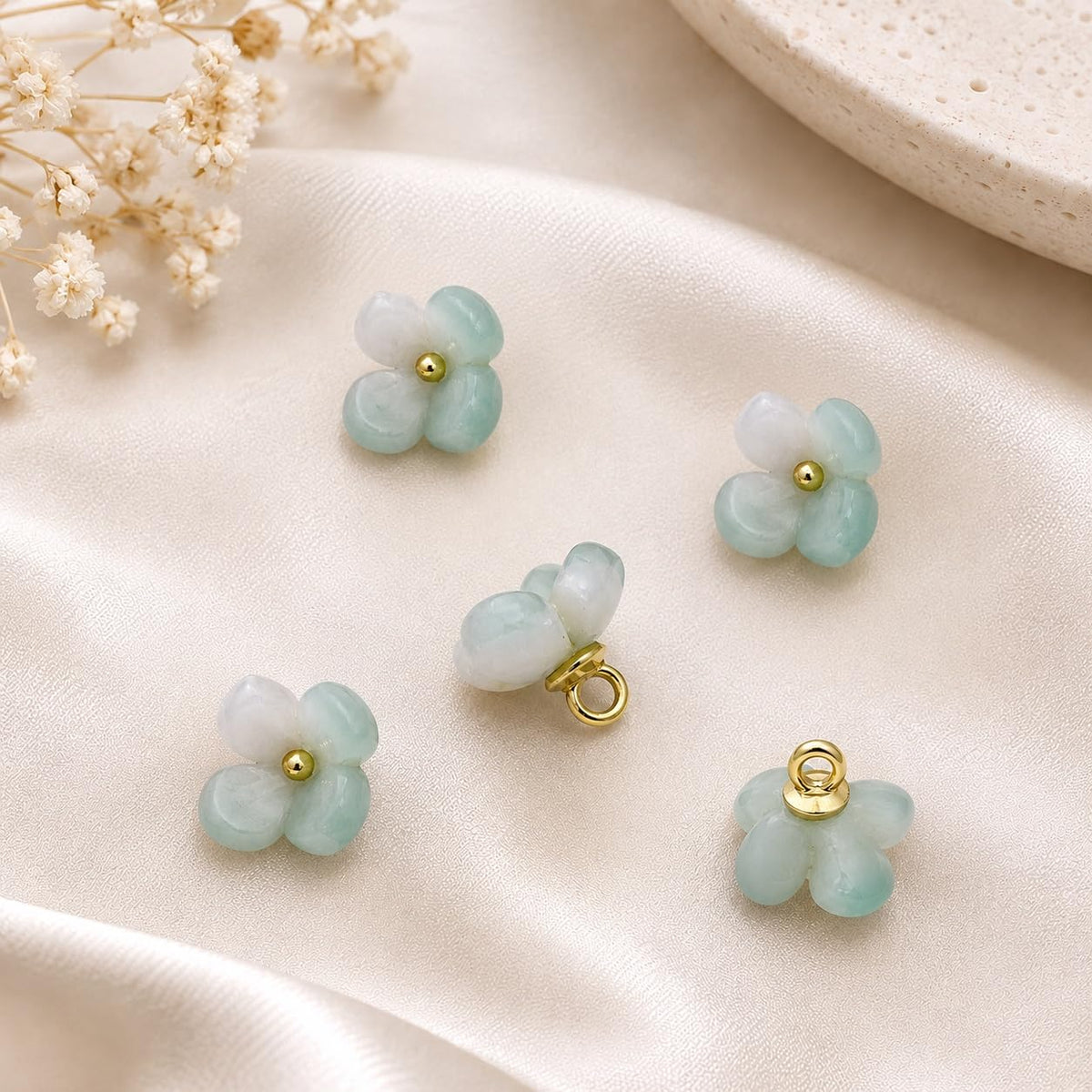S.A.V.I Floral Resin Shank Buttons 12mm Mint & Ivory, Set of 5 | Kurti & Blouse Sewing, DIY Tailoring, Ethnicwear Fasteners, Craft Embellishments
