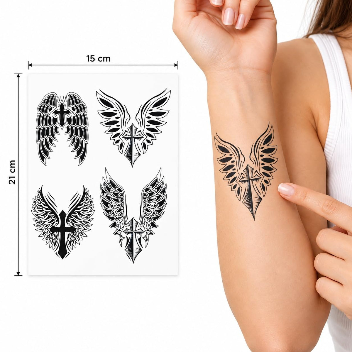 S.A.V.I Temporary Tattoo Stickers Angel Wings with Religious Designs