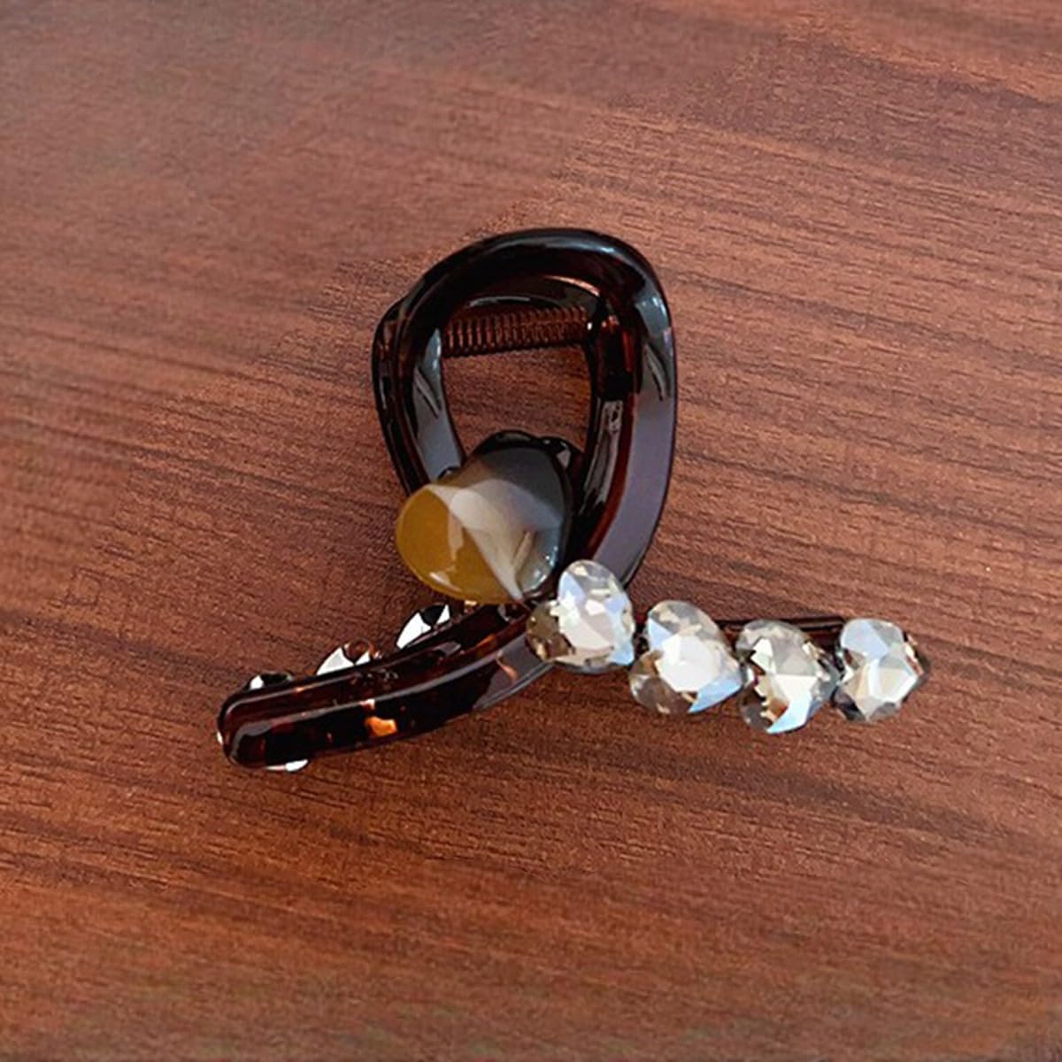 S.A.V.I Women’s Brown Crystal Heart Hair Claw Clip 8cm Premium Acrylic Tortoise Shell U-Shaped Hair Clutcher with Strong Grip for Stylish Daily & Party