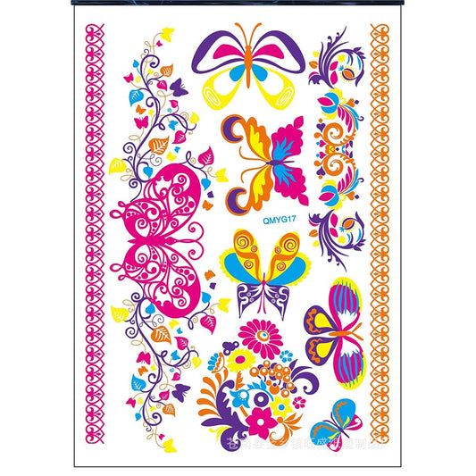 S.A.V.I Neon Temporary Tattoos, UV Color Tattoos For Men Women, Body Face Art, Flowers, Big Butterfly Armband Tattoo, Flash Fake Waterproof Cool Tattoo Stickers, Size- 21x15CM