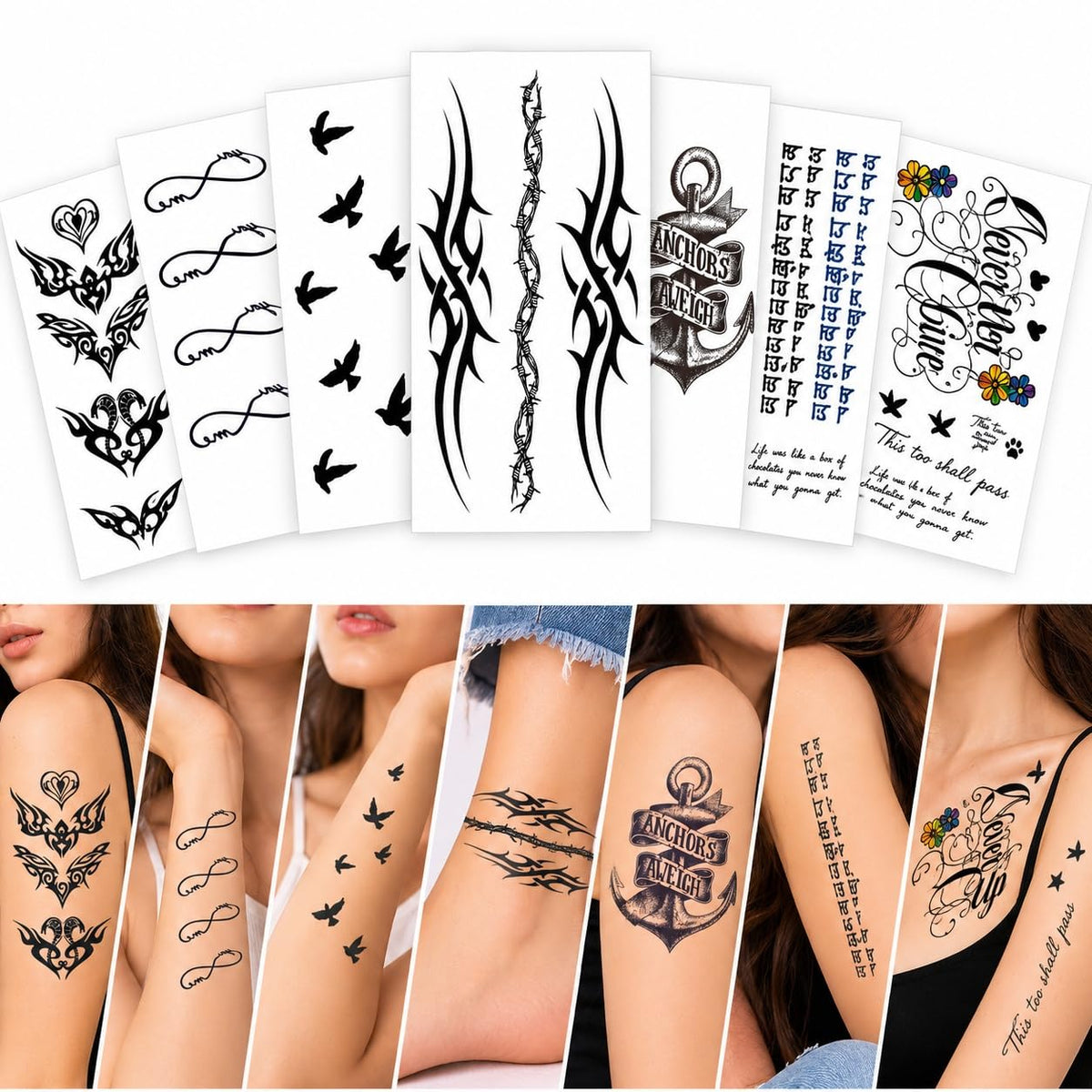 S.A.V.I 7 Temporary Tattoo Stickers Black Ink Tribal Body Art 6x10.5cm