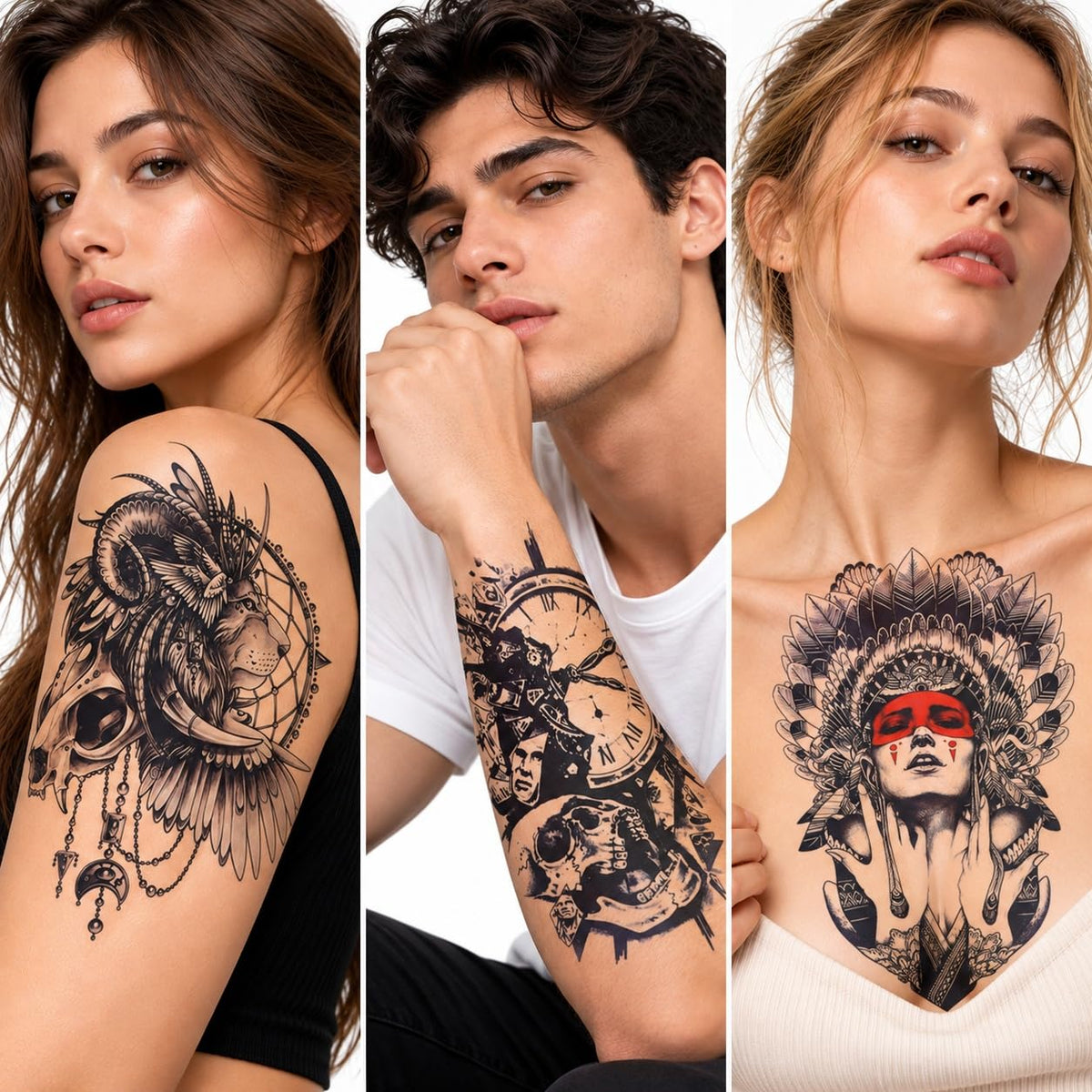 S.A.V.I Temporary Tattoo Stickers 3 Gothic Designs 15x21 cm Sheet