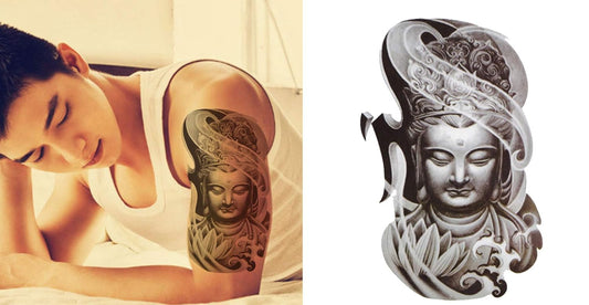 S.A.V.I Temporary Tattoo For Girls Men Women 3D Buddha Sticker Size 21x15cm - 1pc. (2052), Black