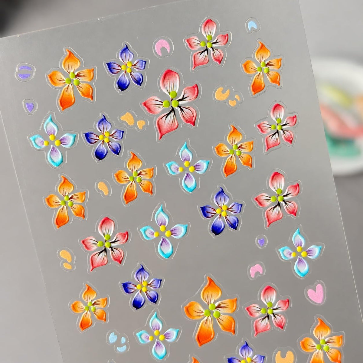 S.A.V.I 5D Floral Nail Art Stickers Self Adhesive Multicolour, 3 Sheets | Embossed Blossom Decals, 6 x 10 cm, Easy Peel & Stick, DIY Manicure, Salon or Home Use