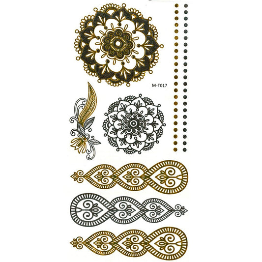 S.A.V.I 3D Temporary Tattoo Golden And Silver Metallic Sticker Flower Arm Wrist Design Size 21x10CM - 1PC.