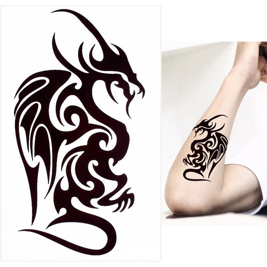 S.A.V.I Temporary Tattoo For Girls Men Women Tribal Totems Black Dragon Fire Sticker Size 19x12CM - 1PC.
