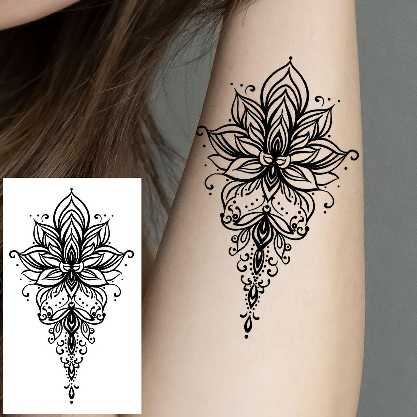 S.A.V.I 30 Pcs Black Temporary Tattoo Stickers for Women & Girls | Safe Non-Toxic Waterproof Mehndi Style Body Art | 9.7x5.7 cm Floral Mandala Design | Long Lasting Hand Arm Decoration (12)