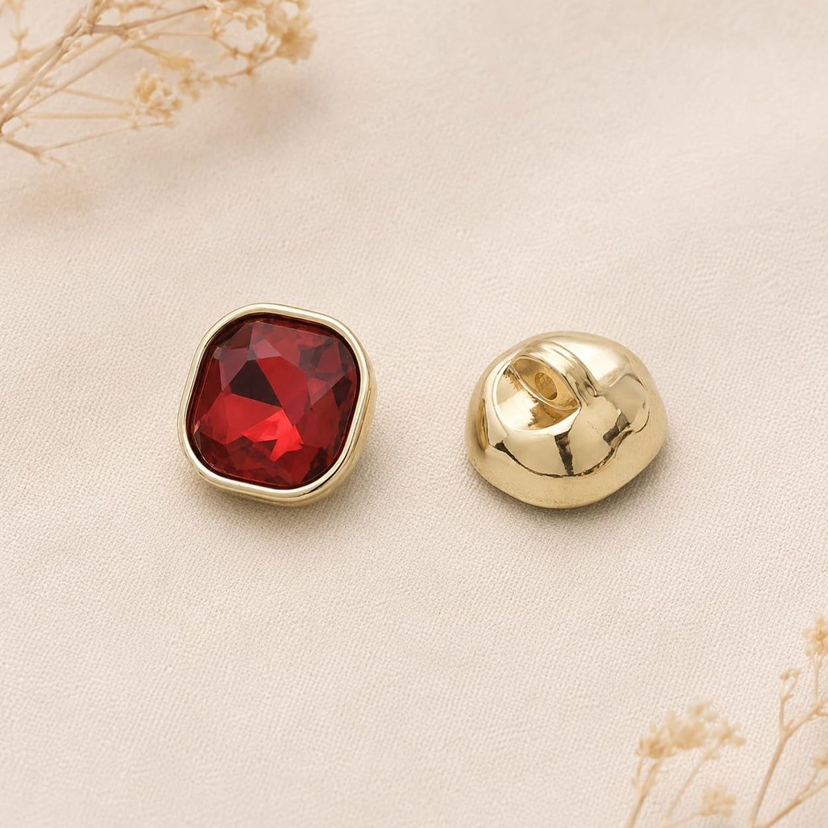 S.A.V.I Crystal Buttons for Kurti Blouse Ruby Red 12mm Set of 6 | Resin Shank Fasteners, Gold-Tone Rim, Ethnic Wear, Sewing Crafts, Dresses