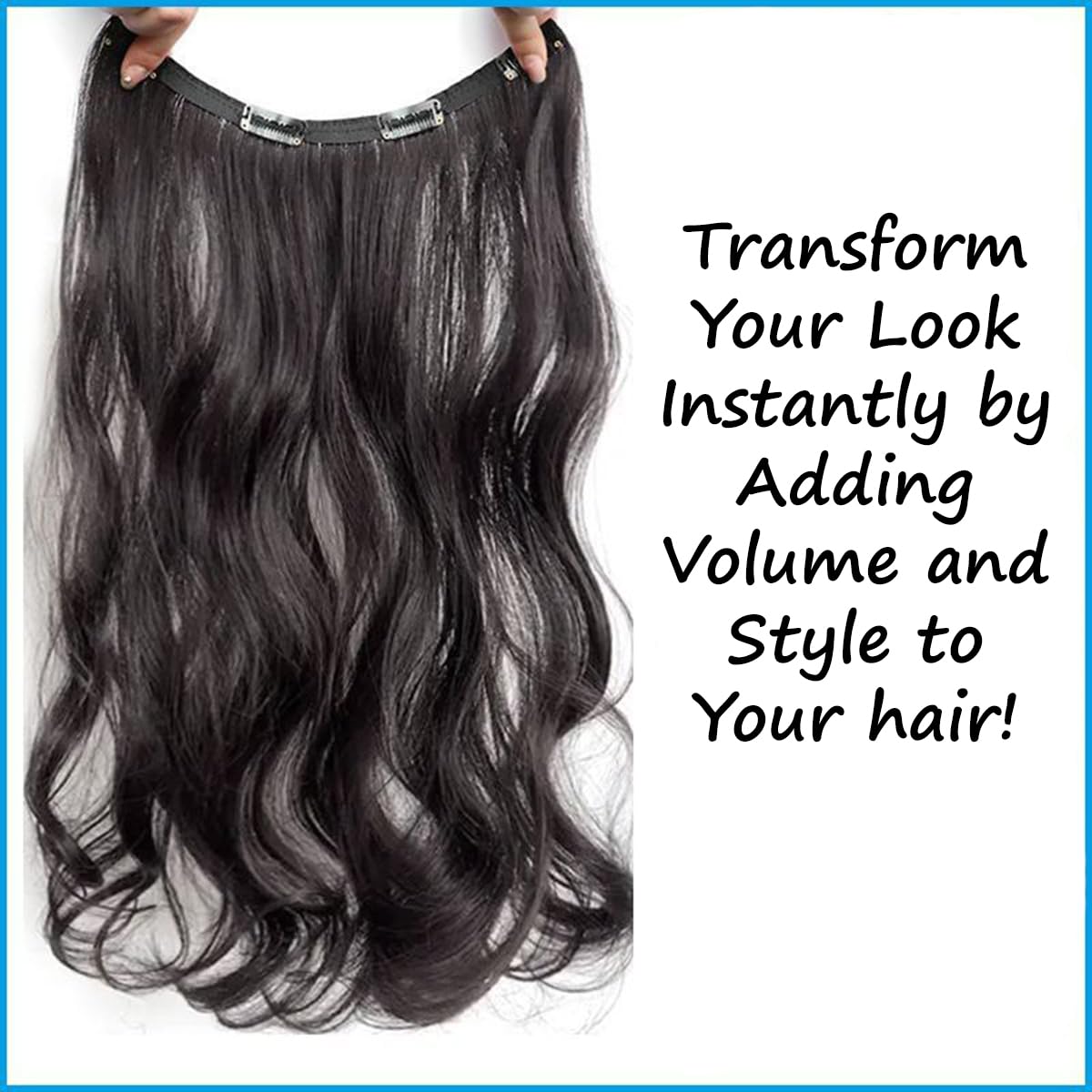 S.A.V.I Natural Black Wavy Clip-In Hair Extension 60 cm | Synthetic Fiber One-Piece Hair Patch for Women | Volumizing Crown Topper with Secure Grip Clips | Reusable Hair Enhancer for Instant Length & Volume