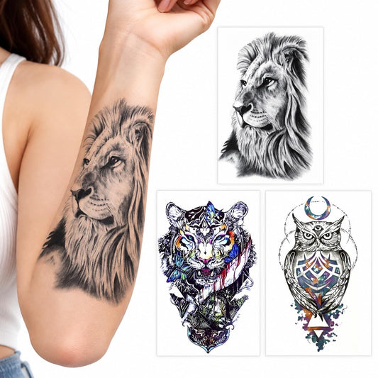 S.A.V.I Temporary Tattoo Stickers Lion Tiger Owl, 3 Sheets