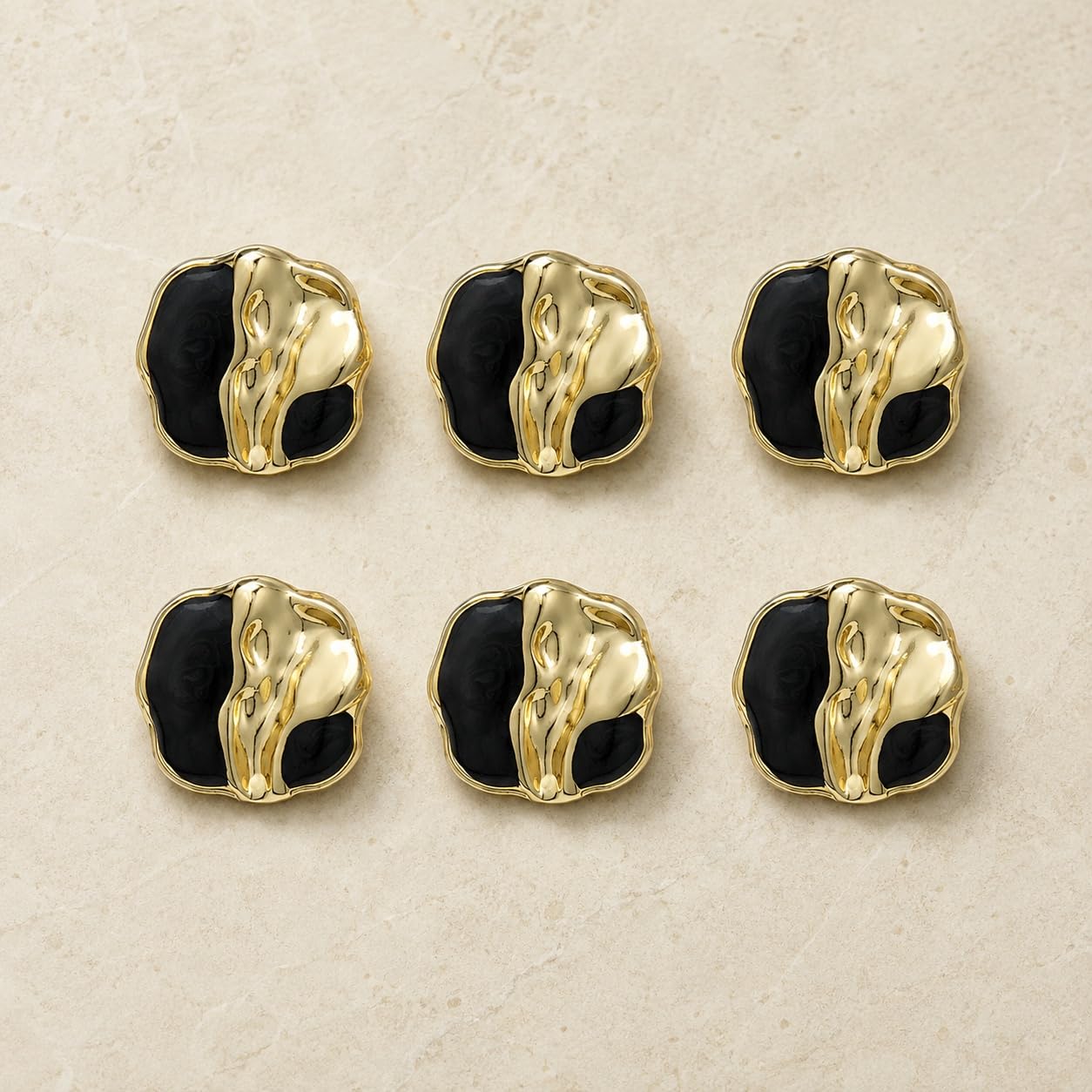 S.A.V.I Designer Shank Buttons 15mm Black & Gold Molten Finish | Set of 6, For Blazers & Jackets, DIY Garments, Decorative Accent, Sewing Fasteners