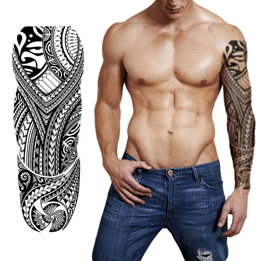 S.A.V.I Full Arm Tattoo, Mandala Art, Ancient Tribal Totem Temporary Tattoo Sticker, Size 48x17CM