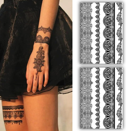 S.A.V.I Black Henna Mehendi Temporary Tattoos - Floral Lace Patterns, 21x15 cm, 2 Sheets, Ideal for Women  Girls