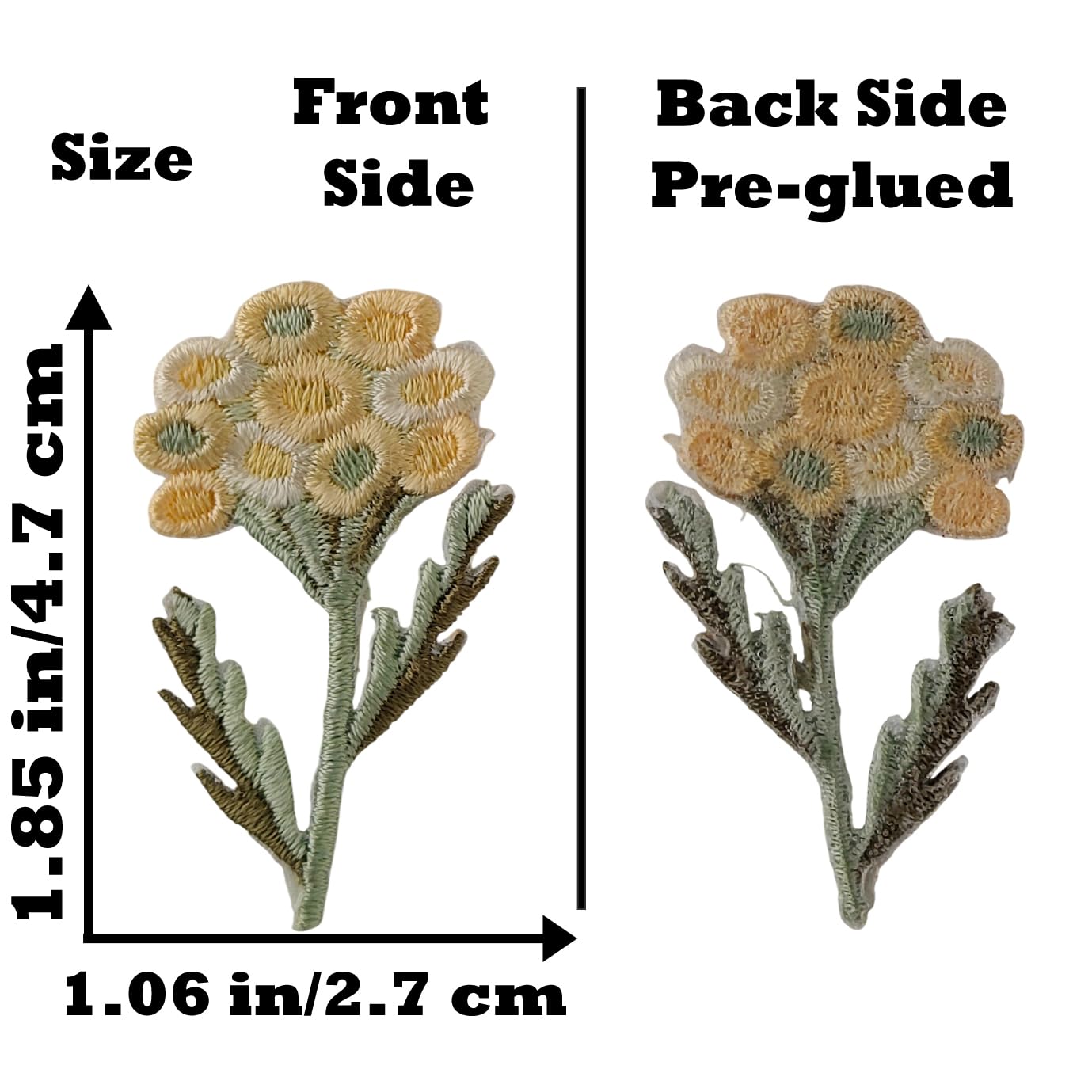 S.A.V.I 2 Pcs Embroidered Floral Iron-On Patch, Yellow Green Flower Fabric Applique 4.7 x 2.7 cm for Clothes, Kurtis, Sarees, Bags & DIY Craft Decoration