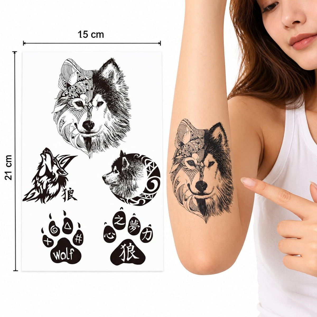 S.A.V.I Temporary Tattoo Stickers Lion Wolf Cross, 3 Sheets