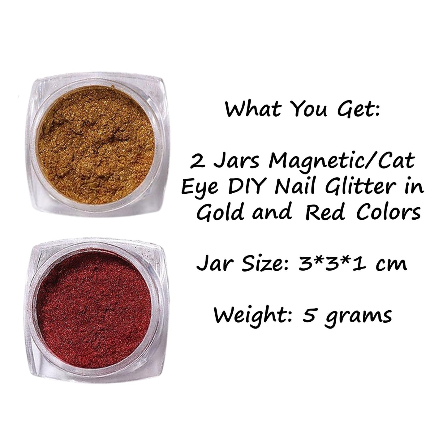 S.A.V.I Cat Eye Nail Powder Magnetic Glitter Set Gold & Red 5g | 2 Jars, DIY Gel Polish Pigment, 3D Effect, Salon & Home Use, 3x3x1cm Pots
