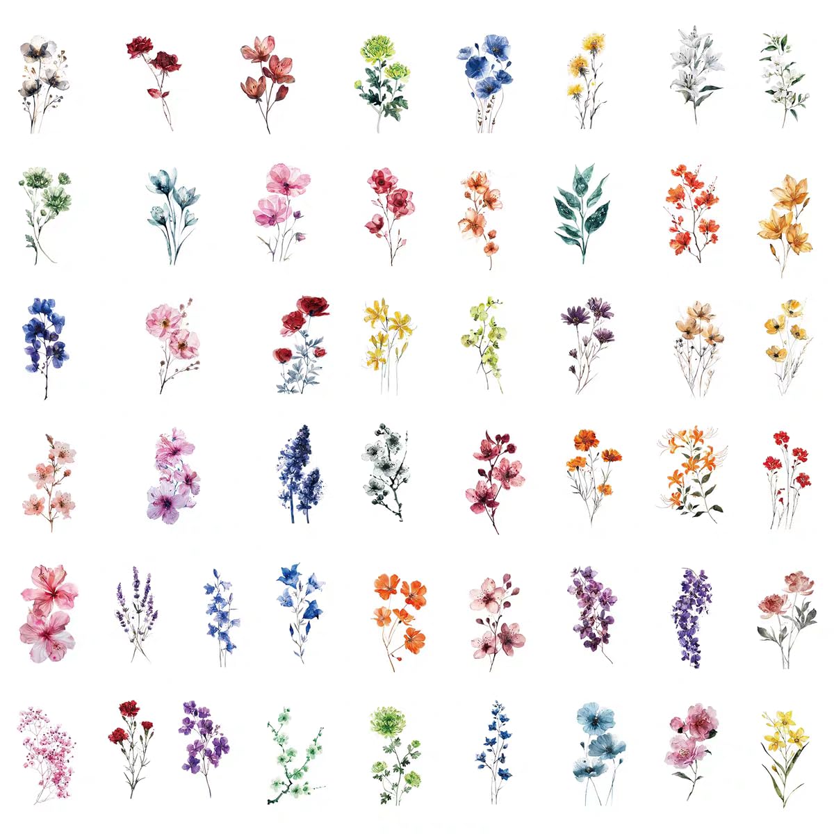 S.A.V.I Floral Transparent PET Stickers – 50 Sheets | Waterproof Matte UV | Multicolour Botanical Flowers (3–6 cm) | DIY Decor for Glass Cups, Bottles, Phone Covers, Journals & Crafts