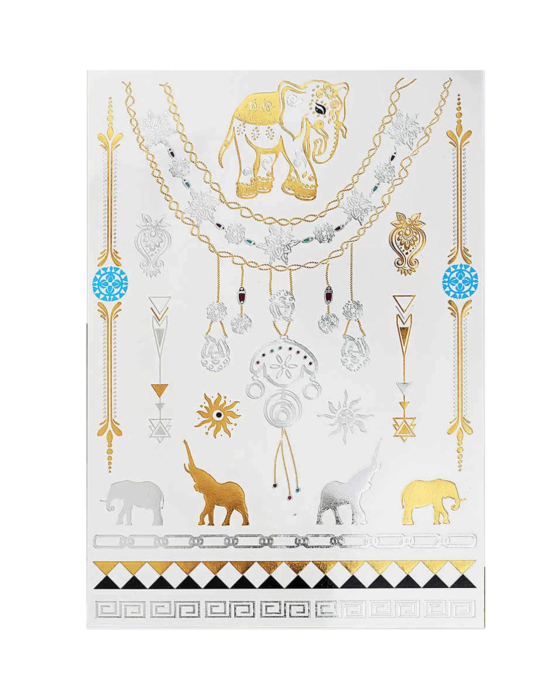 S.A.V.I 3D Temporary Tattoo Golden and Silver Metallic Sticker Virtual Beach Necklace With Leaves Design Size 21x15cm - 1pc. (55), Gold, 2 g