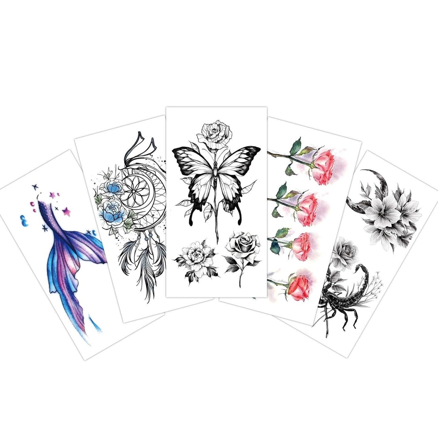 S.A.V.I 5pcs Tattoo Stickers Combo - Butterfly, Roses, Dreamcatcher, Scorpio Designs - For Men  Women, 10.5x6cm