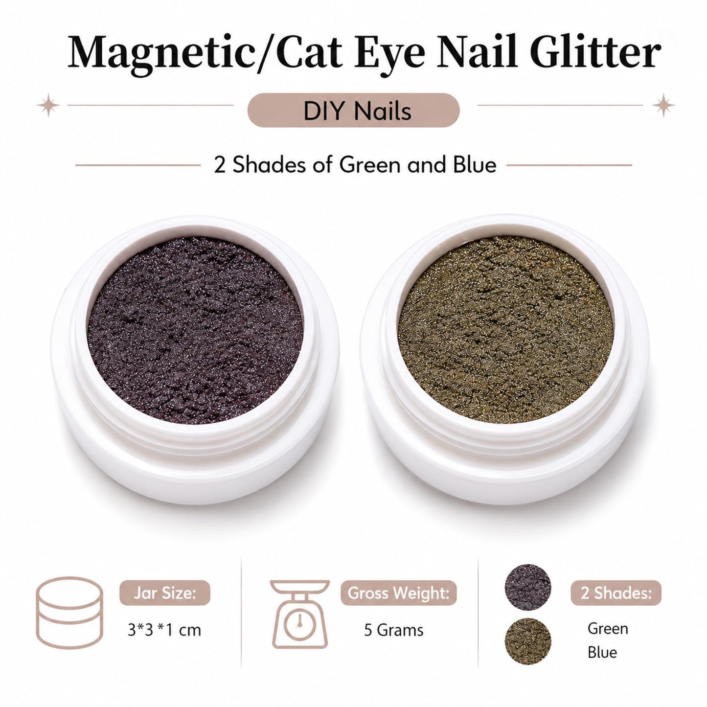 S.A.V.I Magnetic Cat Eye Nail Glitter Powder Green & Blue 5g | 2 Shades, DIY Nail Art, Shimmer Finish, Salon & Home Use, Mix with Gel Polish